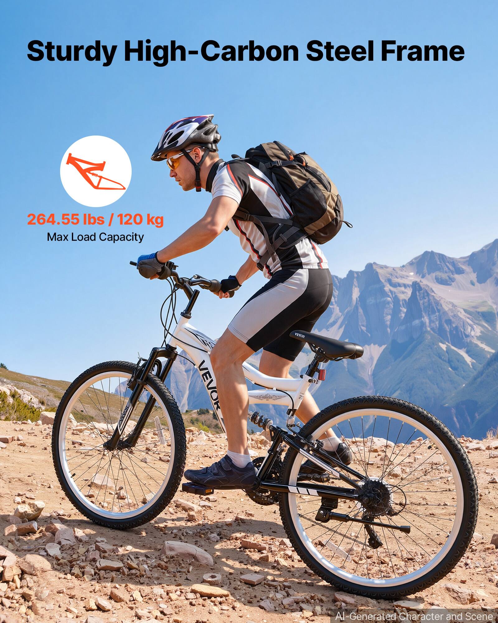 Sturdy High-Carbon Steel Frame  
264.55 lbs / 120 kg Max Load Capacity  
VEVOR  
AI-Generated Character and Scene