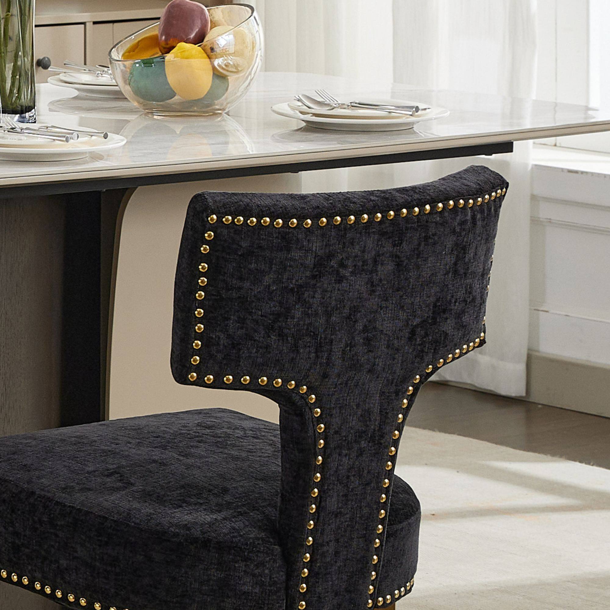 Alt View 8. GOODSILO - Modern Upholstered Dining Chairs Set of 2 with Curved Backrest and Stainless Steel Legs - Black.