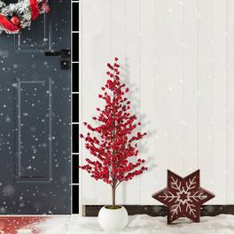 Glitzhome - 41"H Christmas berry Porch Tree - Green