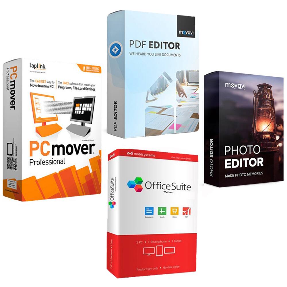 - **PCmover Professional**  
  The EASIEST way to Move to a new PC!  
  The ONLY software that moves your Programs, Files, and Settings

- **PDF EDITOR**  
  WE HEARD YOU LIKE DOCUMENTS

- **OfficeSuite**  
  1 PC + 1 Smartphone + 1 Tablet  
  Product key only • No disk inside

- **PHOTO EDITOR**  
  MAKE PHOTO MEMORIES