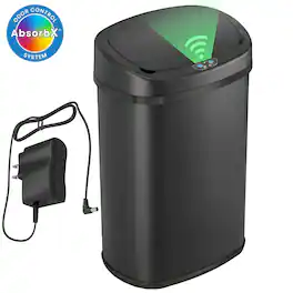 iTouchless - 13 Gallon Oval Sensor Kitchen Trash Can with AC Adapter & AbsorbX Odor Filter - Black