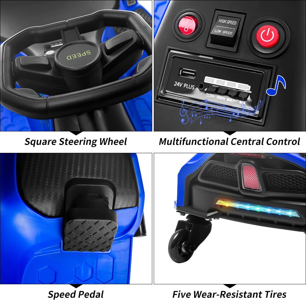 - Square Steering Wheel
- Multifunctional Central Control
- Speed Pedal
- Five Wear-Resistant Tires
