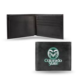 Rico Industries - Colorado State University Rams Embroidered Black Leather Bi-fold Wallet - Multi