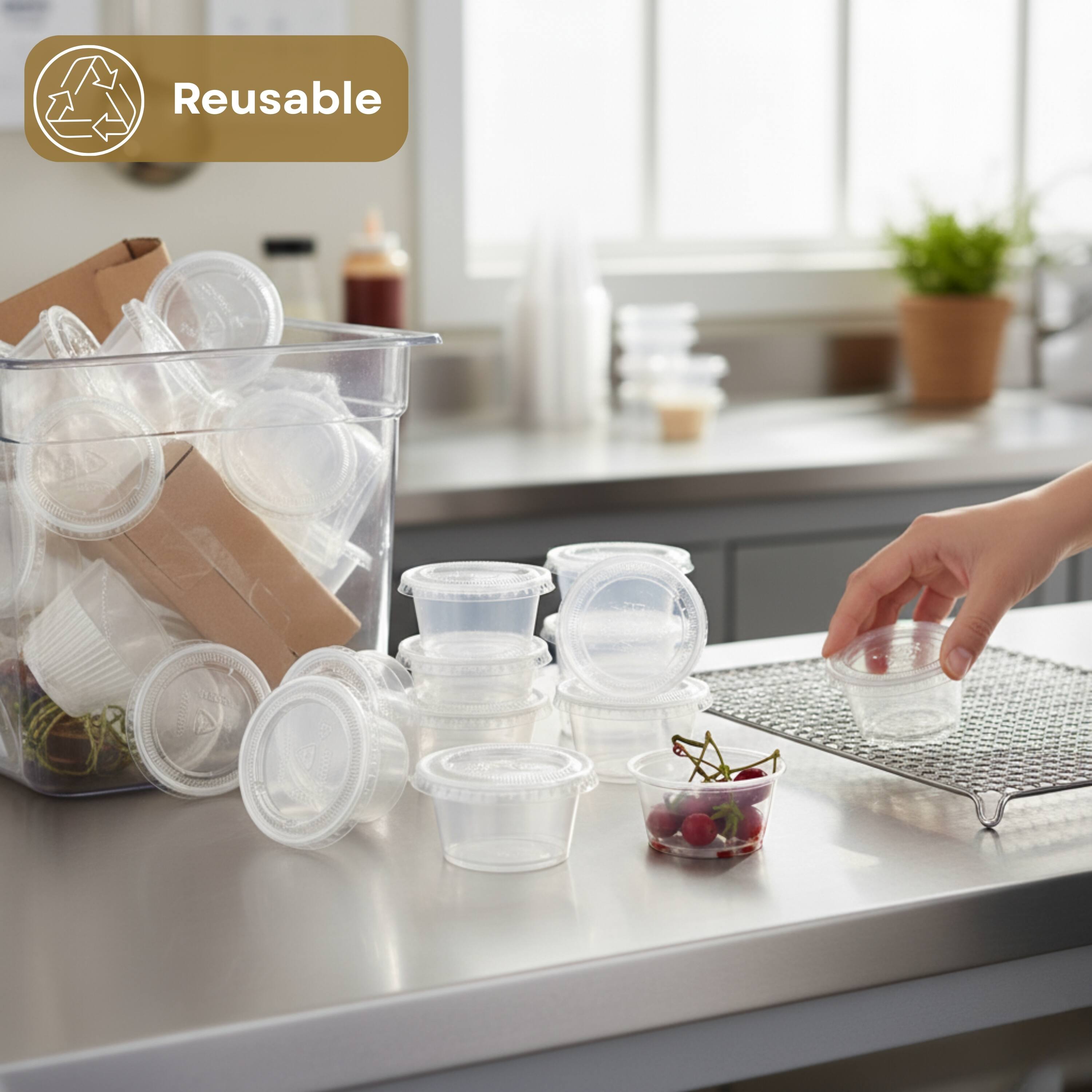 Alt View 5. Eco Harmony Products - Lid Flat (PET) for Portion Cup 1.5oz and 2oz, 2500-Pack - Clear.