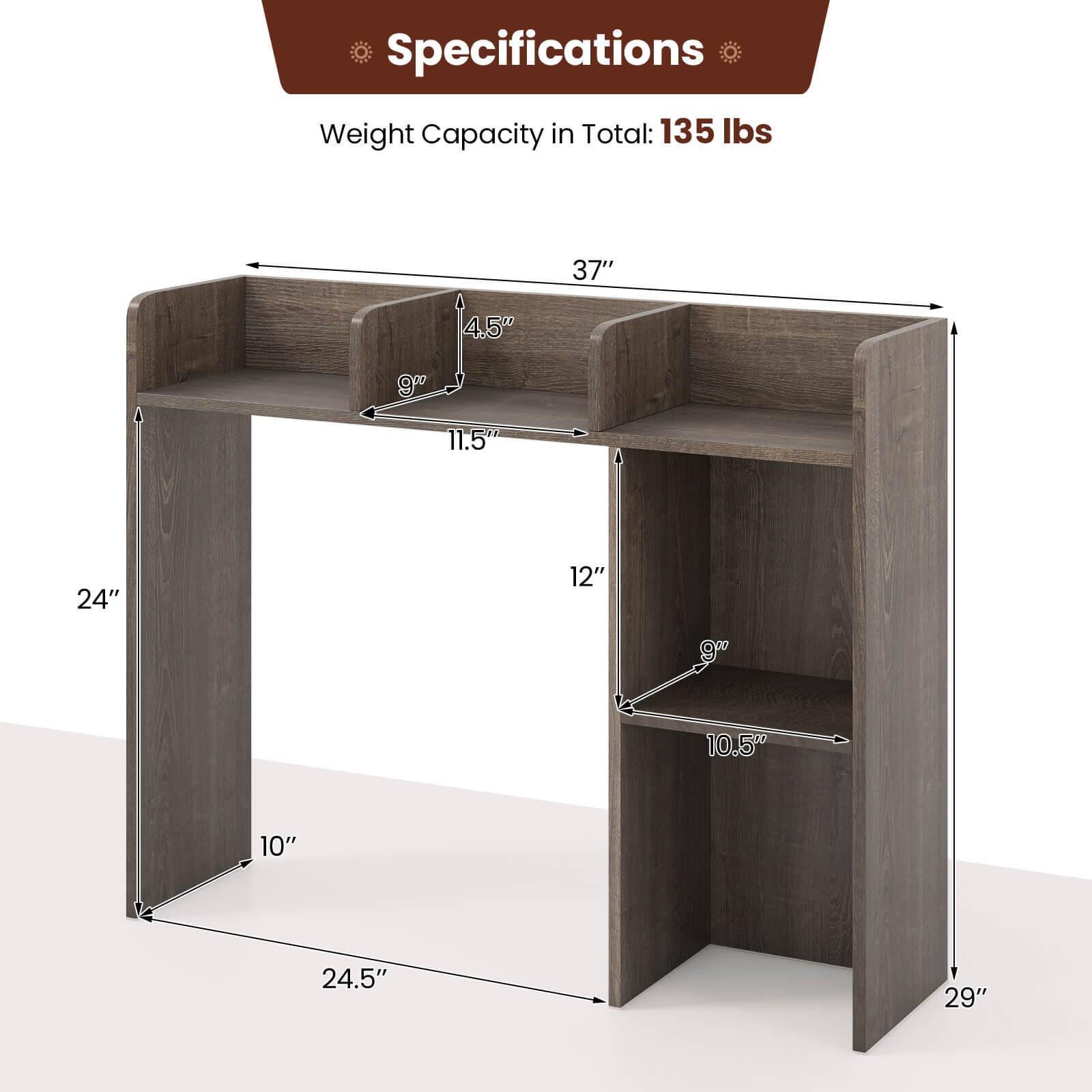 Specifications:
Weight Capacity in Total: 135 lbs
Dimensions: 37" x 4.5" x 9% x 11.5" x 24" x 12" x 9" x 10.5" x 10" x 24.5" x 29"