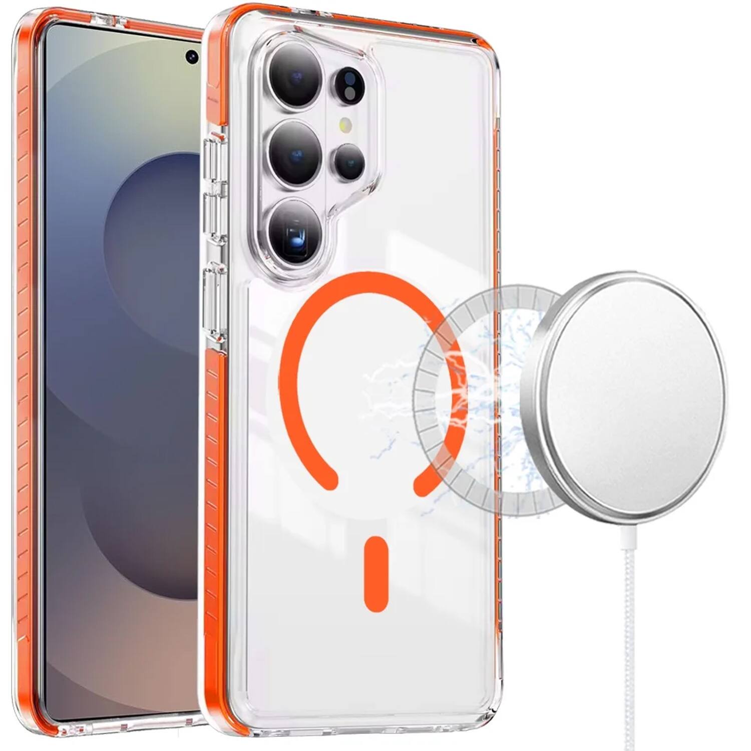 Alt View 7. Equipd - Case for Galaxy S26 Ultra 6.9", MagSafe Compatible, Military-Grade Protection Shockproof Slim Magnetic Transparent Cover - Orange.