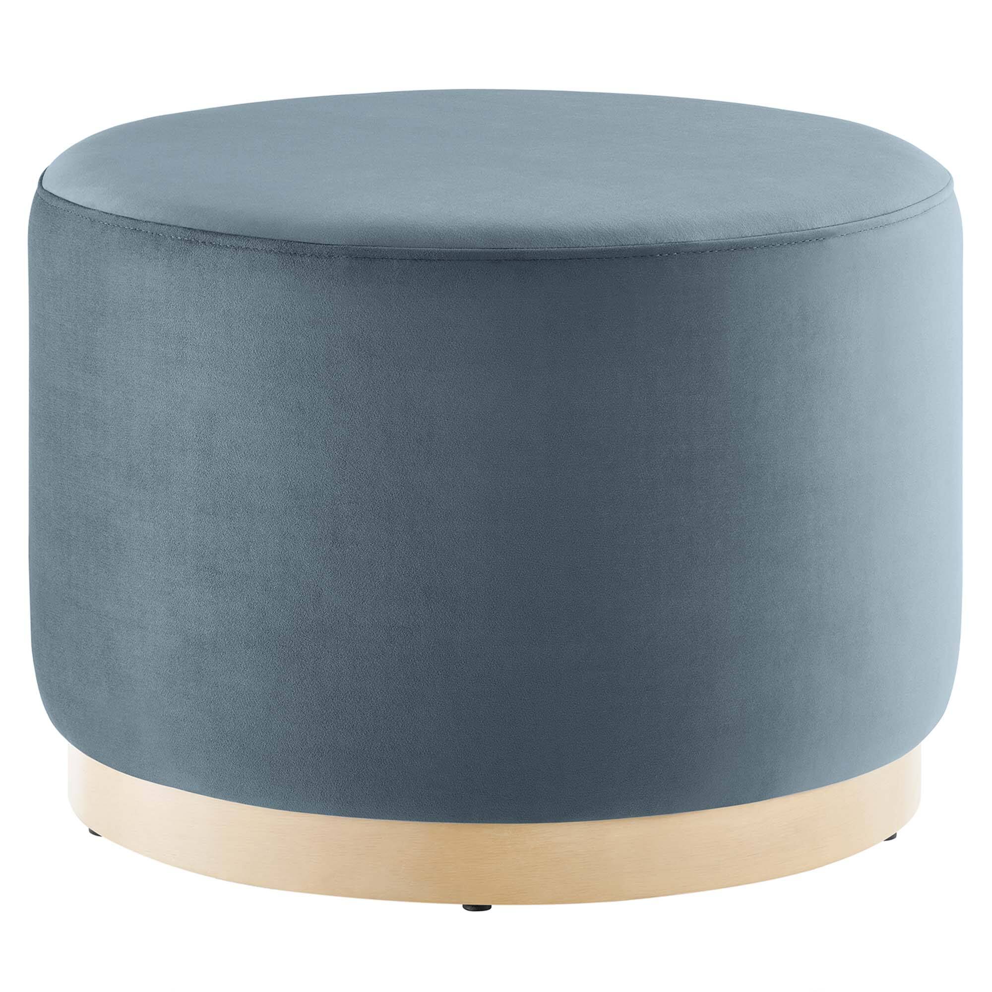 Angle. Modway - Tilden Large 23" Round Performance Velvet Upholstered Ottoman by Modway - Cadet Blue Natural.