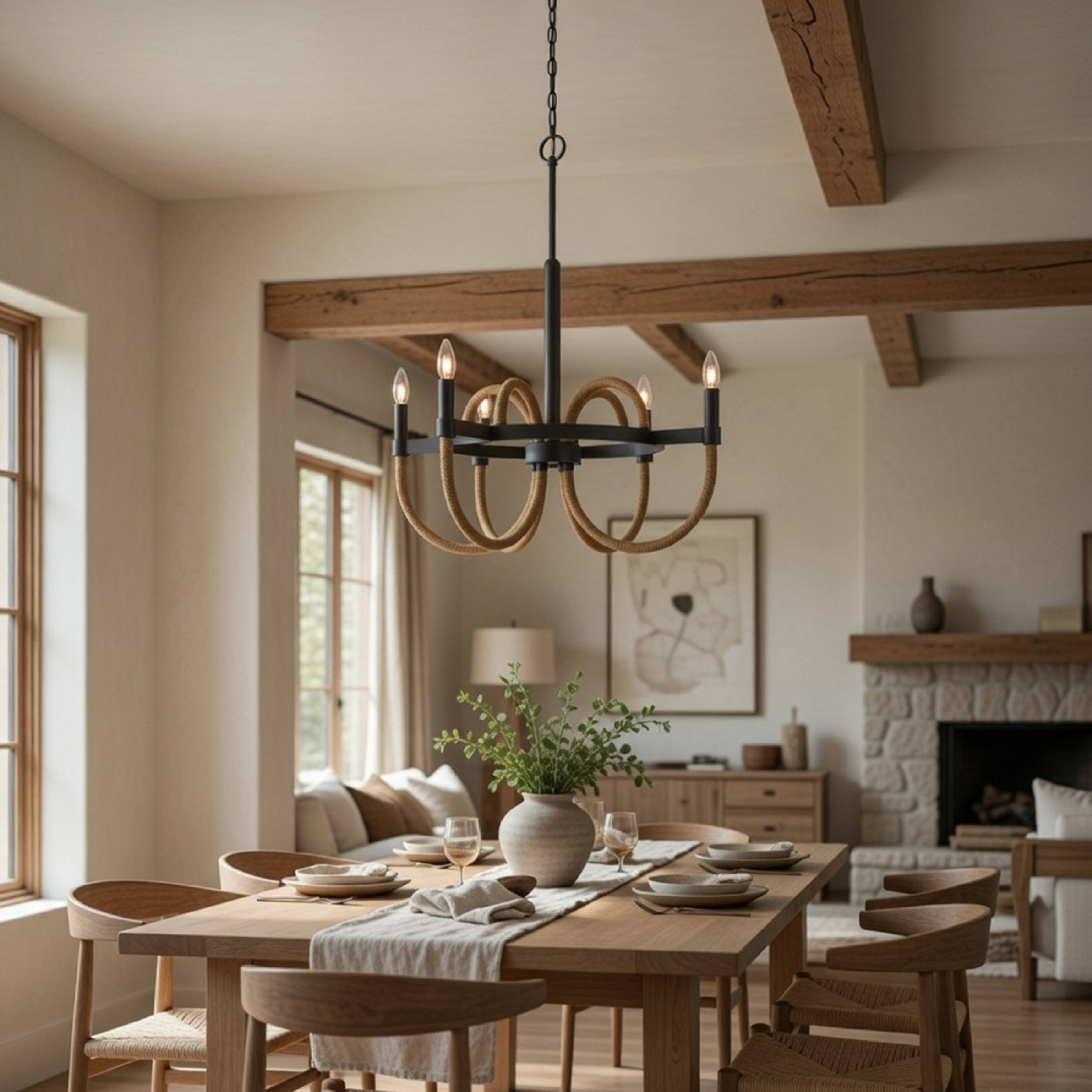 Alt View 5. Manhattan Lane - 4 Light Candelabra Chandelier, Burlap Accents, 24 Inch - Charcoal Gray, Brown.