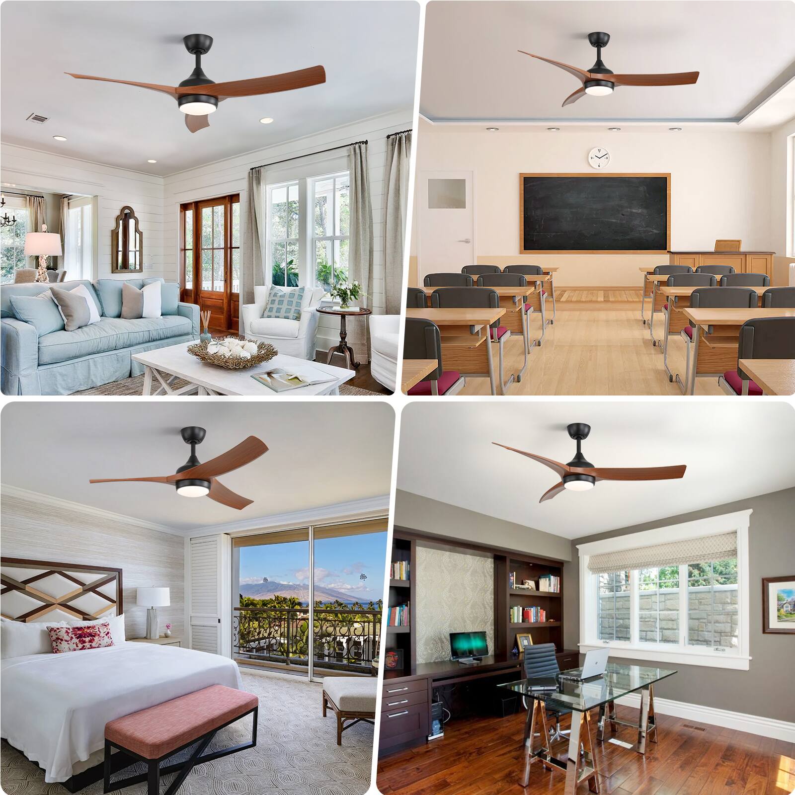 Alt View 7. Sofucor - 52 Inch Outdoor Ceiling Fans with Lights & Remote Control High Airflow 6000CFM Reversible for Bedroom Living Room Patios - Standard - Black Brown.