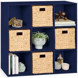 Best Choice Products - 9-Cube Bookshelf, 11in Display Storage Organizer w/ 3 Removable Back Panels - Navy
