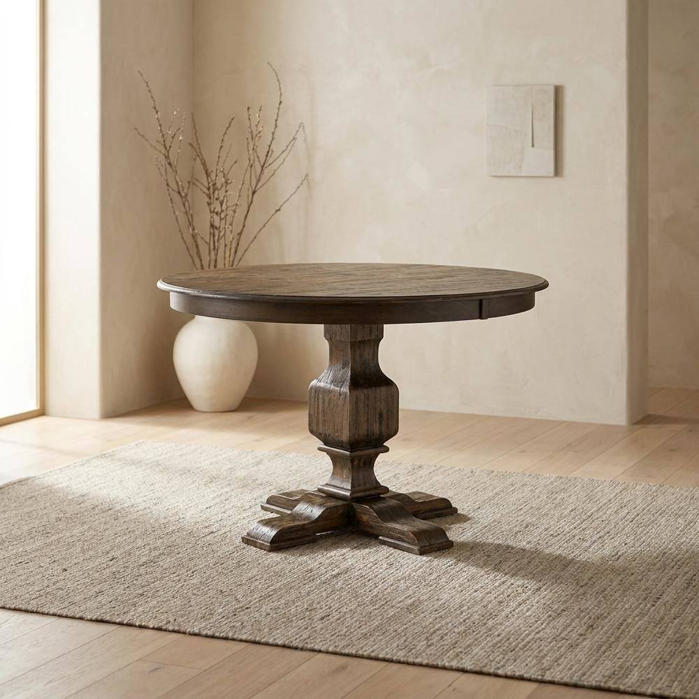 Alt View 3. FurniFact - Rustic Round Kitchen Table - Multi-Color.
