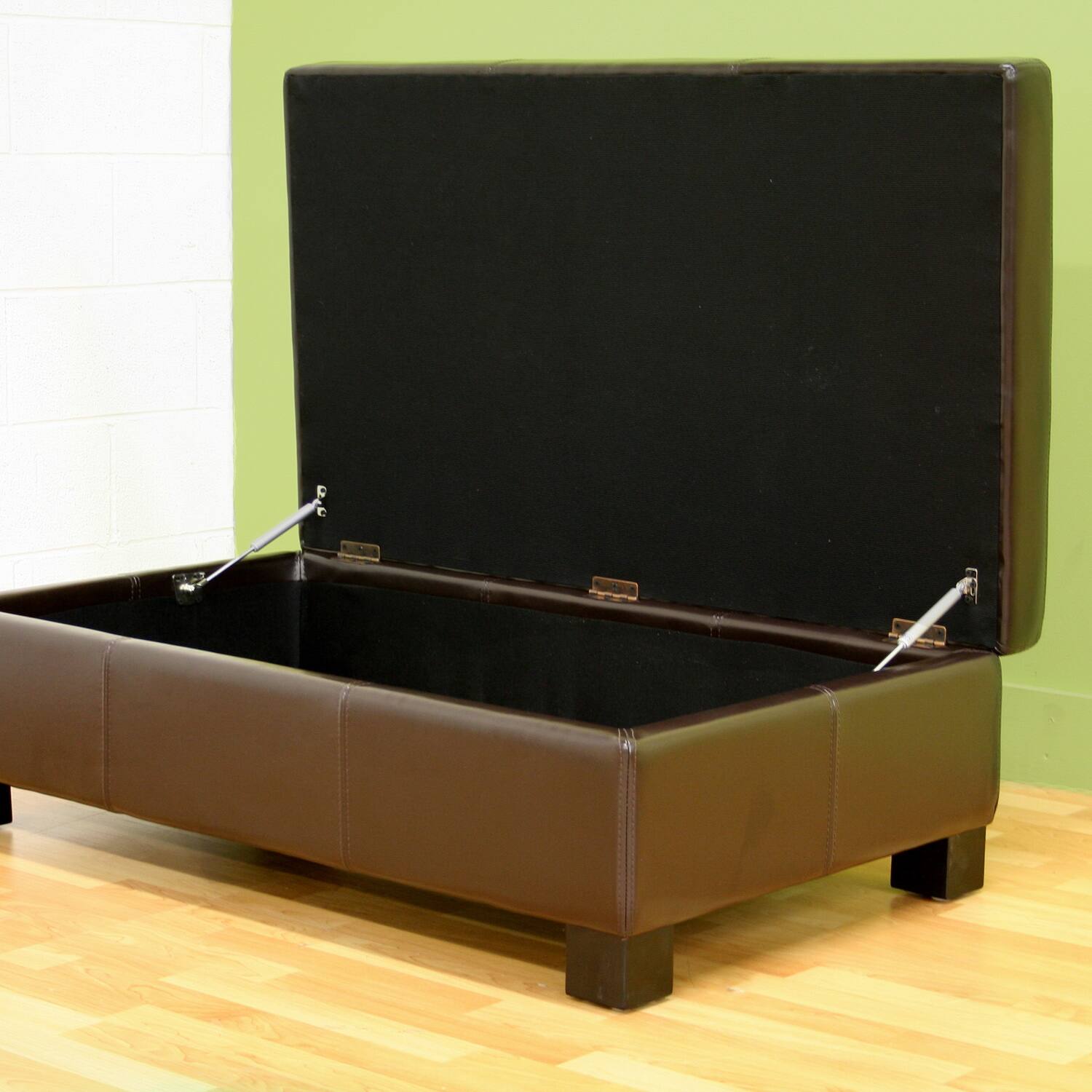 Angle. Baxton Studio - Gallo Leather Storage Ottoman - Dark Brown.