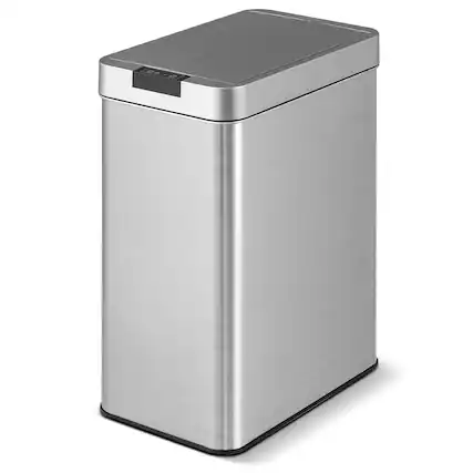Front. Costway - Costway Slim Kitchen Trash Can with Wing Lids 13.2 Gal Automatic Sensor Garbage Can - Silver.