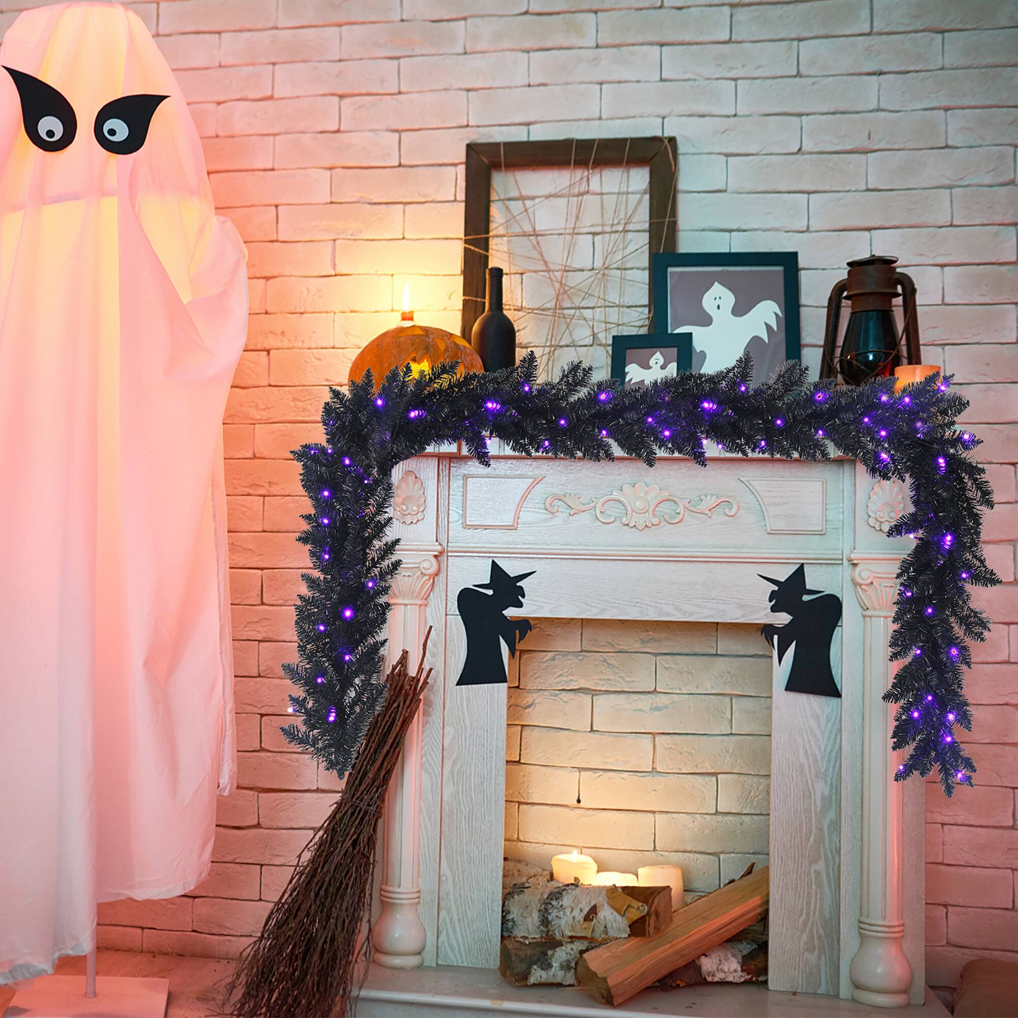 Alt View 11. Costway - 9ft Pre-lit Christmas Halloween Garland w/ 50 Purple LED Lights - Black.