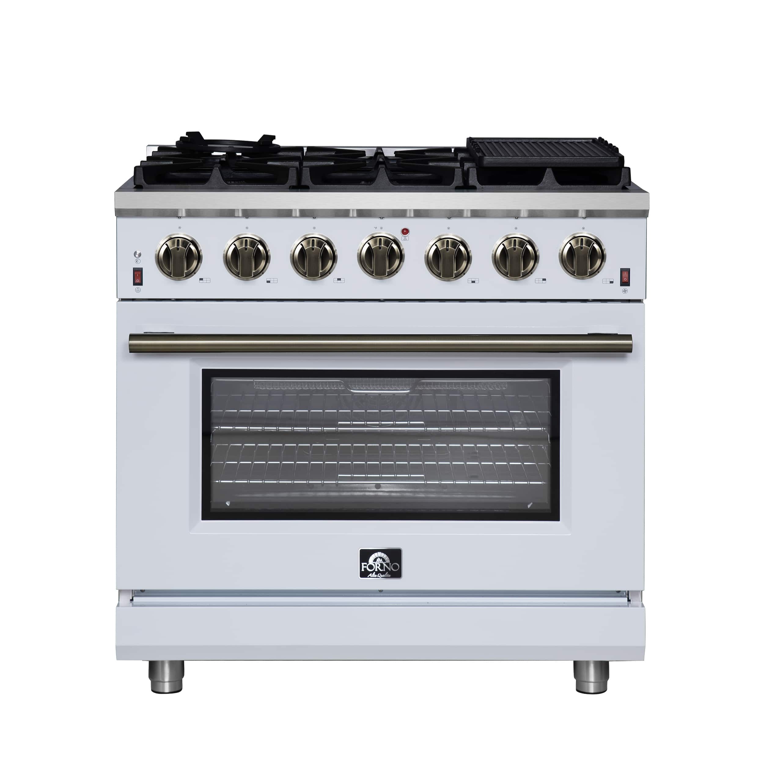 Forno Appliances - Massimo 5.36 Cu. Ft. Freestanding Gas Convection Range with Air Fryer Kit, Wok Support & Griddle - White