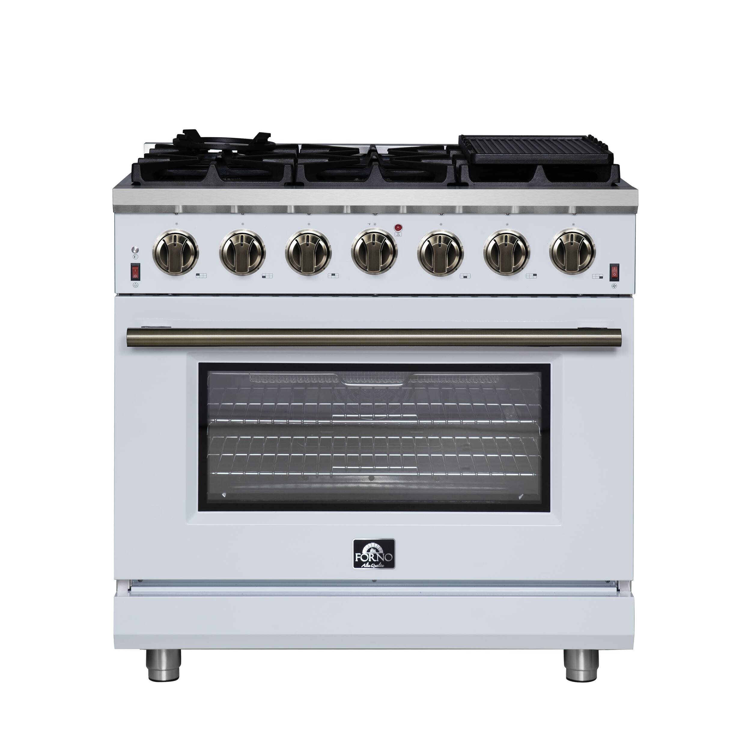 Front. Forno Appliances - Massimo 5.36 Cu. Ft. Freestanding Gas Convection Range with Air Fryer Kit, Wok Support & Griddle - White.