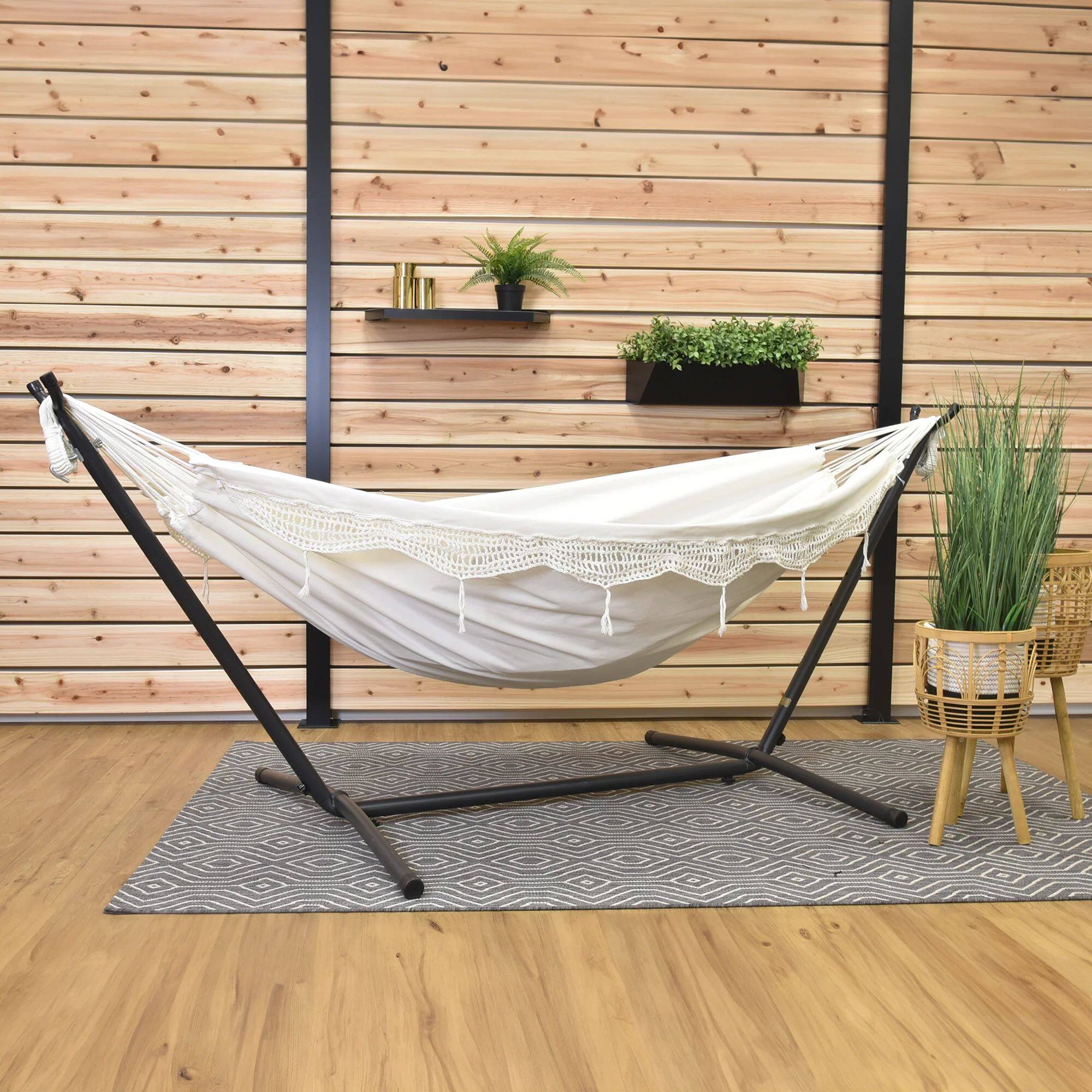 Alt View 2. Vivere - Vivere Double Cotton Hammock, Comfortable Daybed with Steel Stand, 9', Natural - Natural.