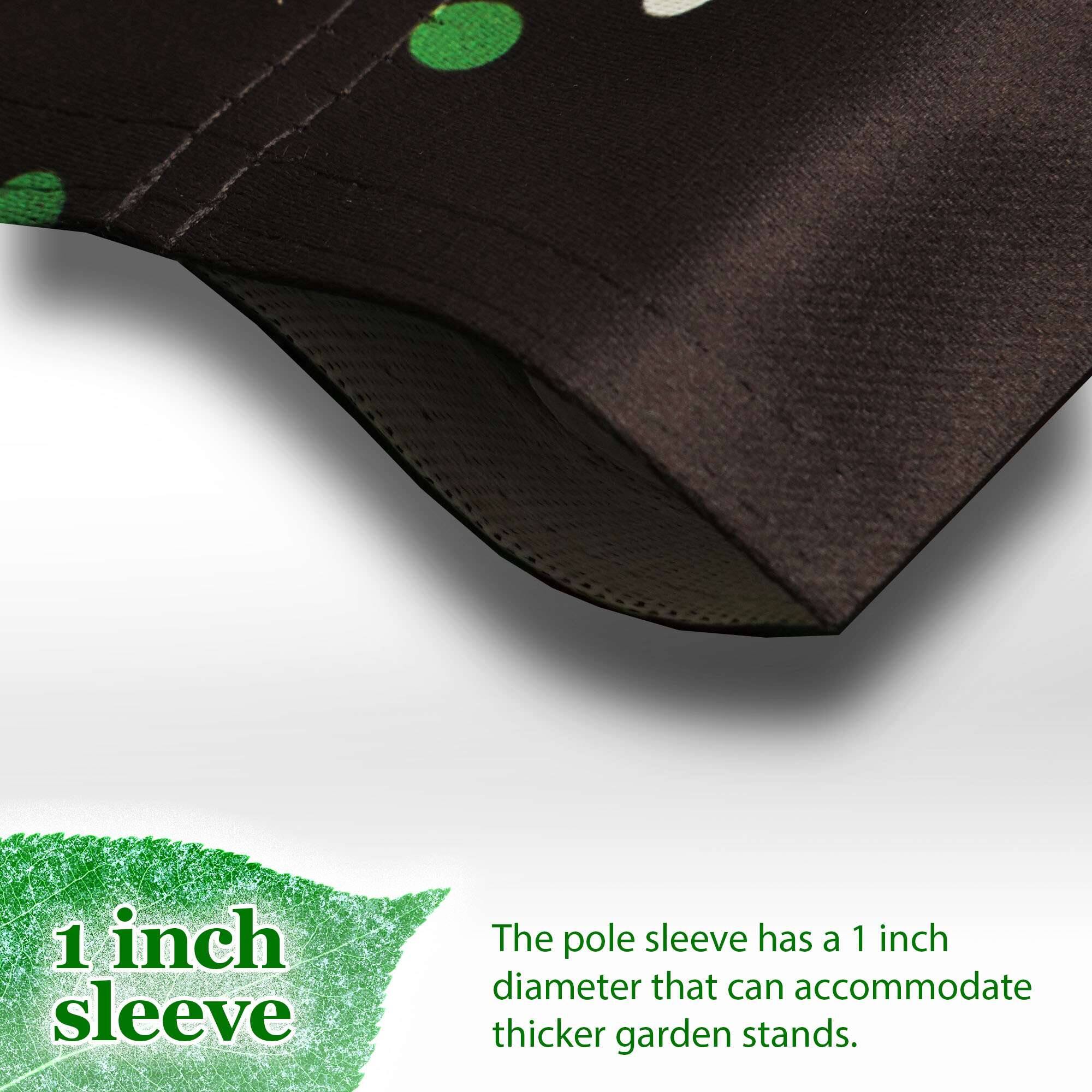 1 inch sleeve

The pole sleeve has a 1 inch diameter that can accommodate thicker garden stands.