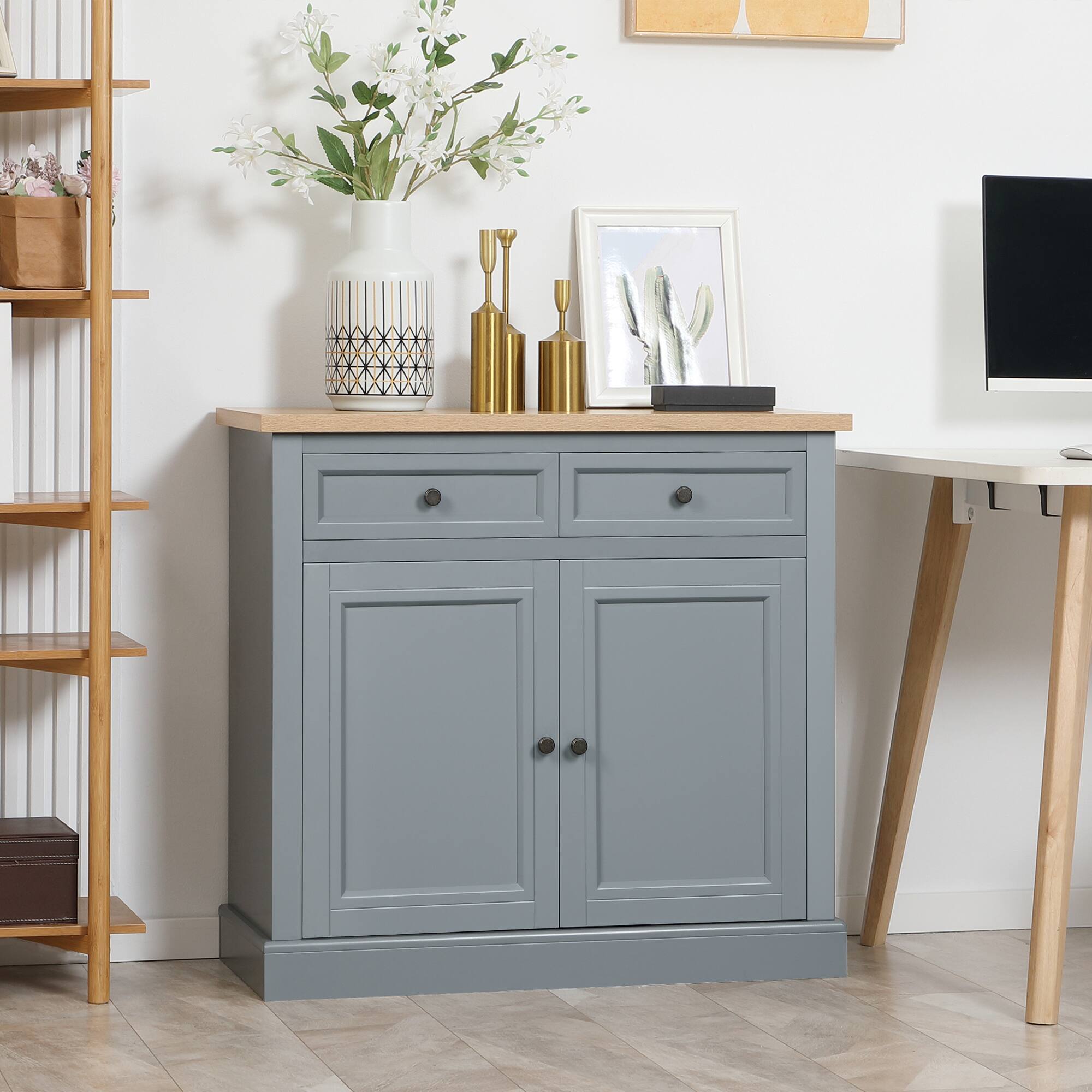 Alt View 1. Homcom - Buffet Cabinet, Coffee Bar Cabinet with 2 Drawers and Double Door Cupboard for Kitchen, Living Room, Entryway - Dark Grey.