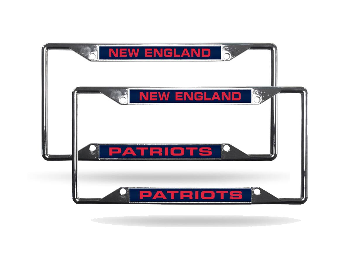 New England Patriots (Set of 2) All Corner EZ View Chrome Metal Laser Cut License Plate Frames