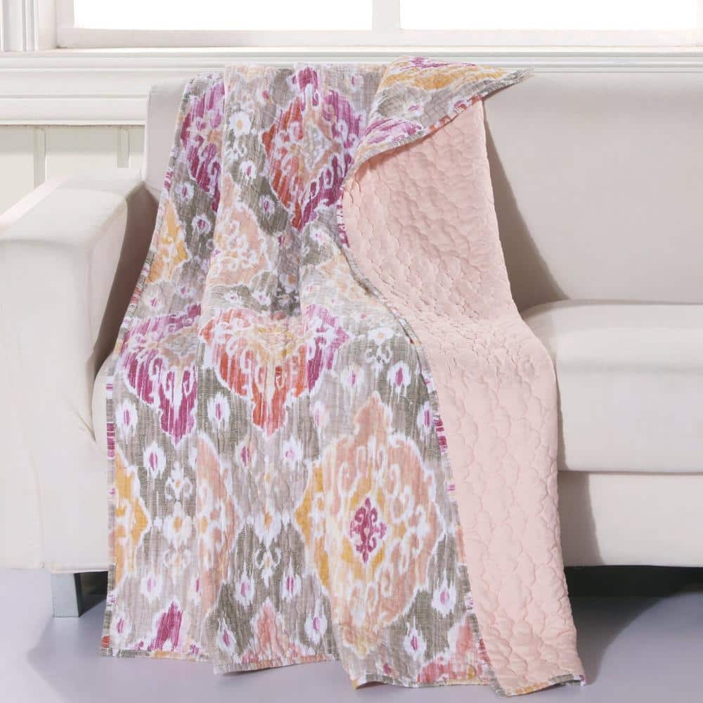 Greenland Home Fashions Barefoot Bungalow Ibiza Sun Streaked Medallions Quilted Throw Blanket - 50x60" - Blush