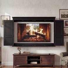 Front. Famapy - Stylish Wall-Mounted TV Cabinet for 60" TVs, Black Enclosure with Doors, Protective Cover & Elegant Decor - Black.