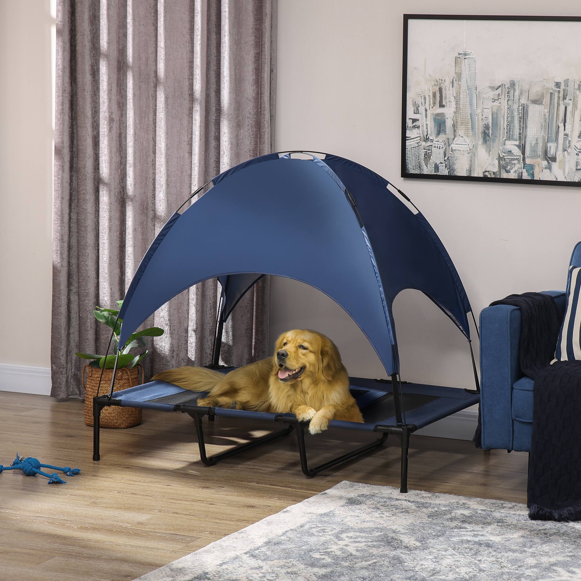 Alt View 1. Pawhut - x 36" Elevated Portable Dog Cot Cooling Pet Bed with UV Protection Canopy Shade - Blue.