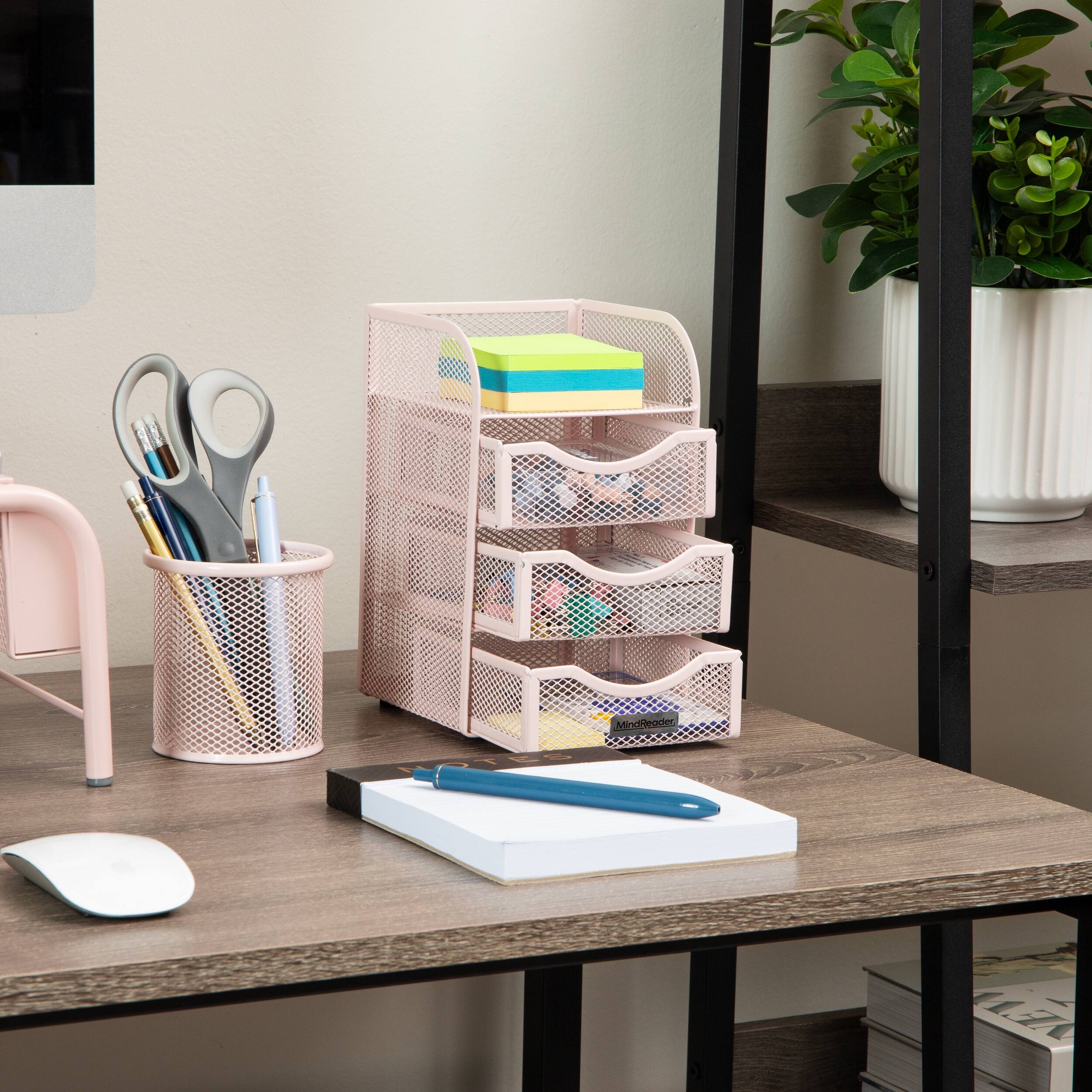 Alt View 1. Mind Reader - Desktop Accessory Storage, Paper Binder Clip Basket, Workspace, Office, Metal Mesh - Pink.