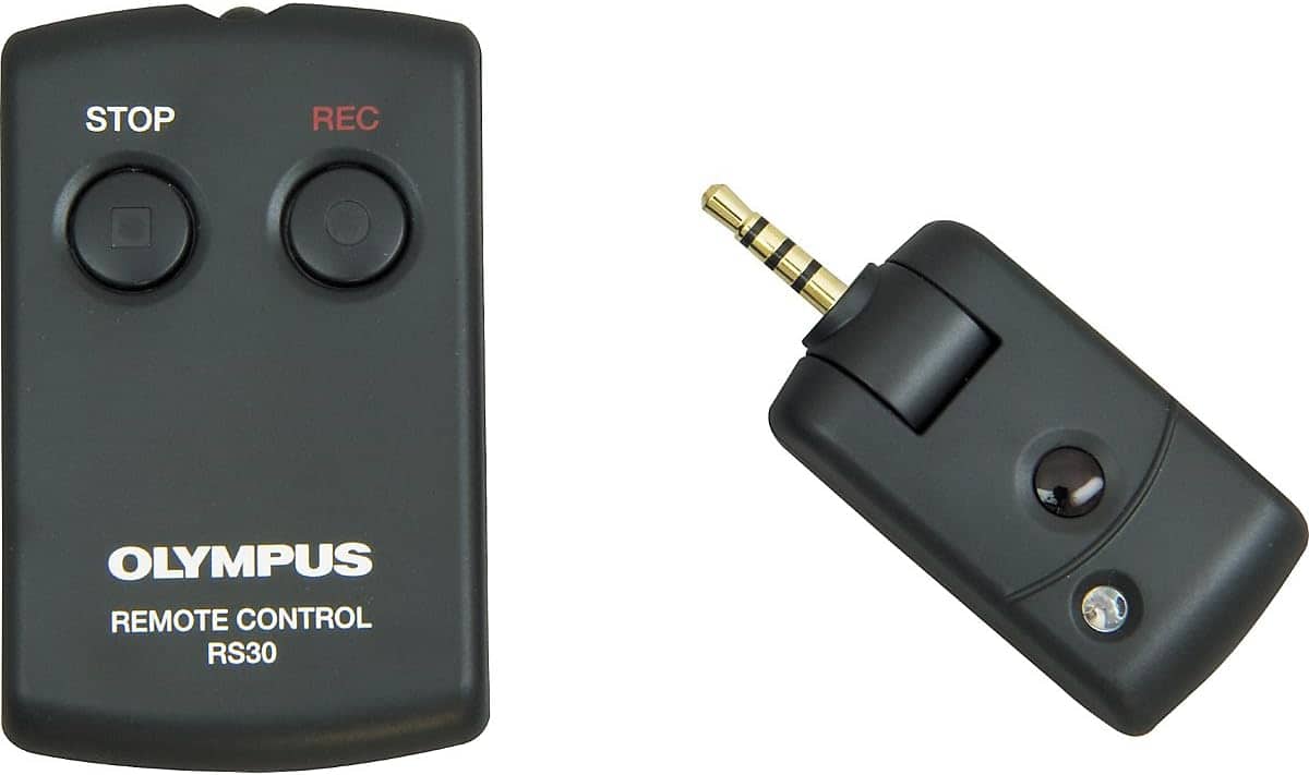 OM System - RS-30W Handheld Remote Control for Voice Recorders, Start, Stop & Pause Recording, LED Status Light - Black