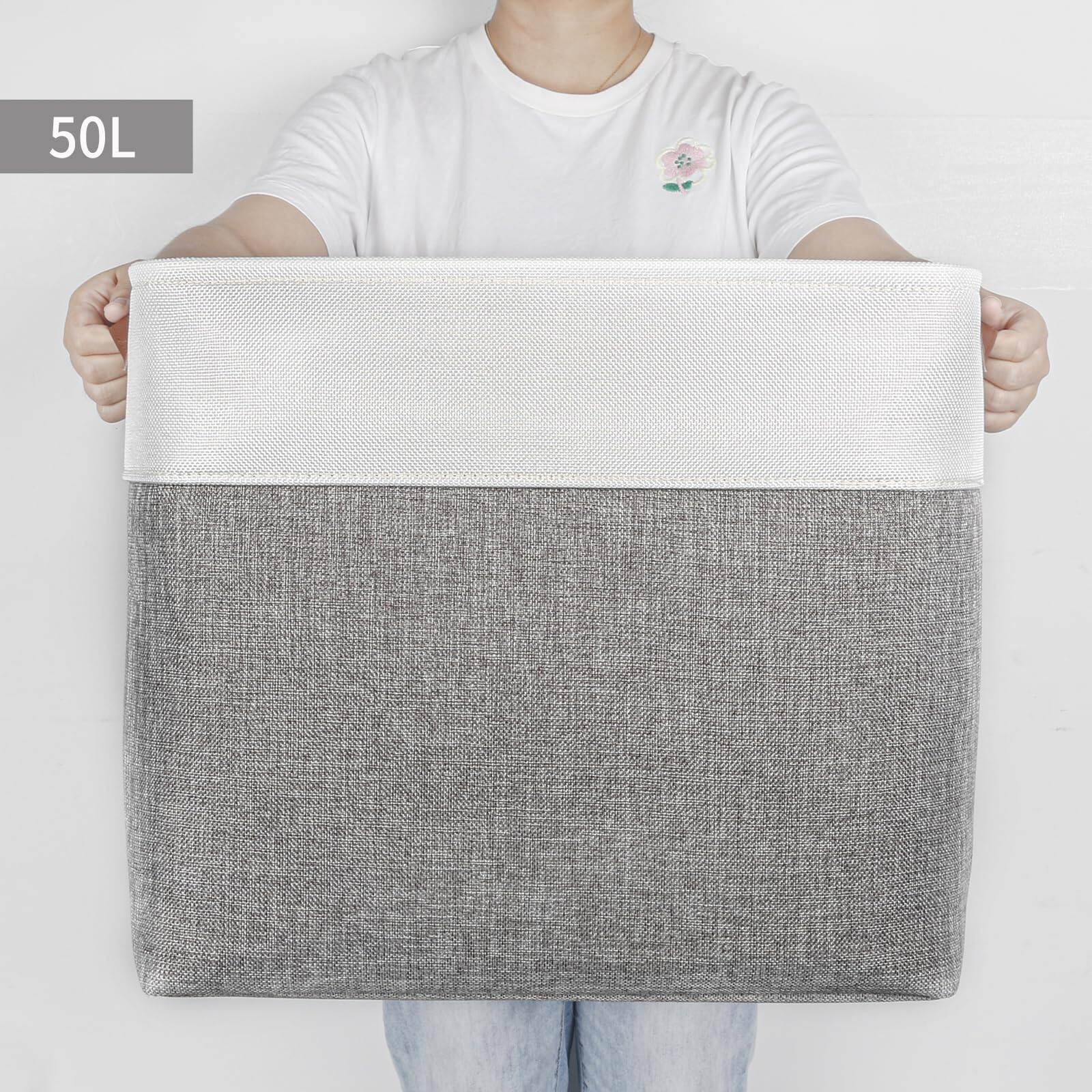 Alt View 2. Dapper Styles - Fabric Storage Baskets 50l Bins Decorative Linen Closet With Handles For Organizing Shelf Toys Clothes Home... - Beige / Off-White-Extra Large -17"x12"x15".