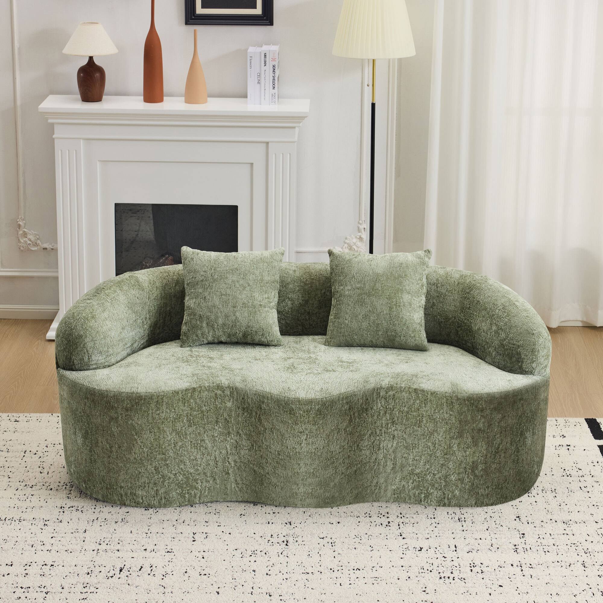 Alt View 2. GOODSILO - Curved Loveseat Sofa with Round Armrest and Compression Cushioning, Includes Two Decorative Pillows - Green.