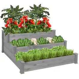 Best Choice Products - 3-Tier Fir Wood Raised Garden Bed Planter for Plants, Vegetables, Outdoor Gardening - Gray