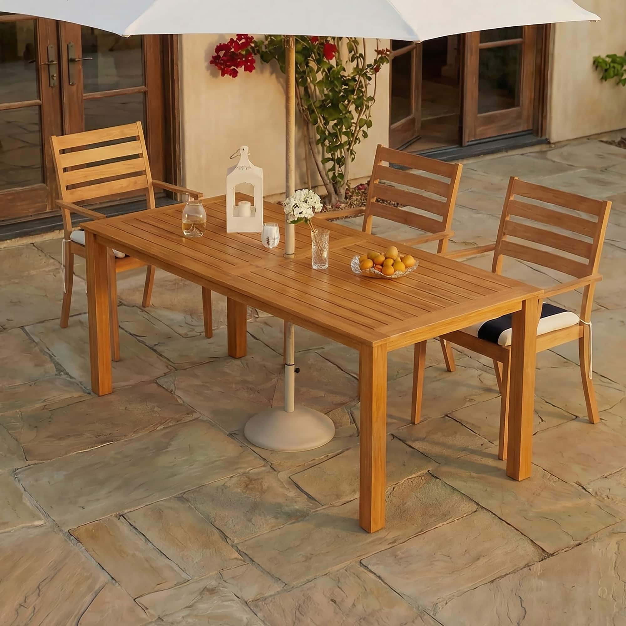 Famapy - Teak-Style HDPS Outdoor Dining Table - Aluminum Frame with Umbrella Hole for 6-8 People, Weatherproof & Low Maintenance - Wooden