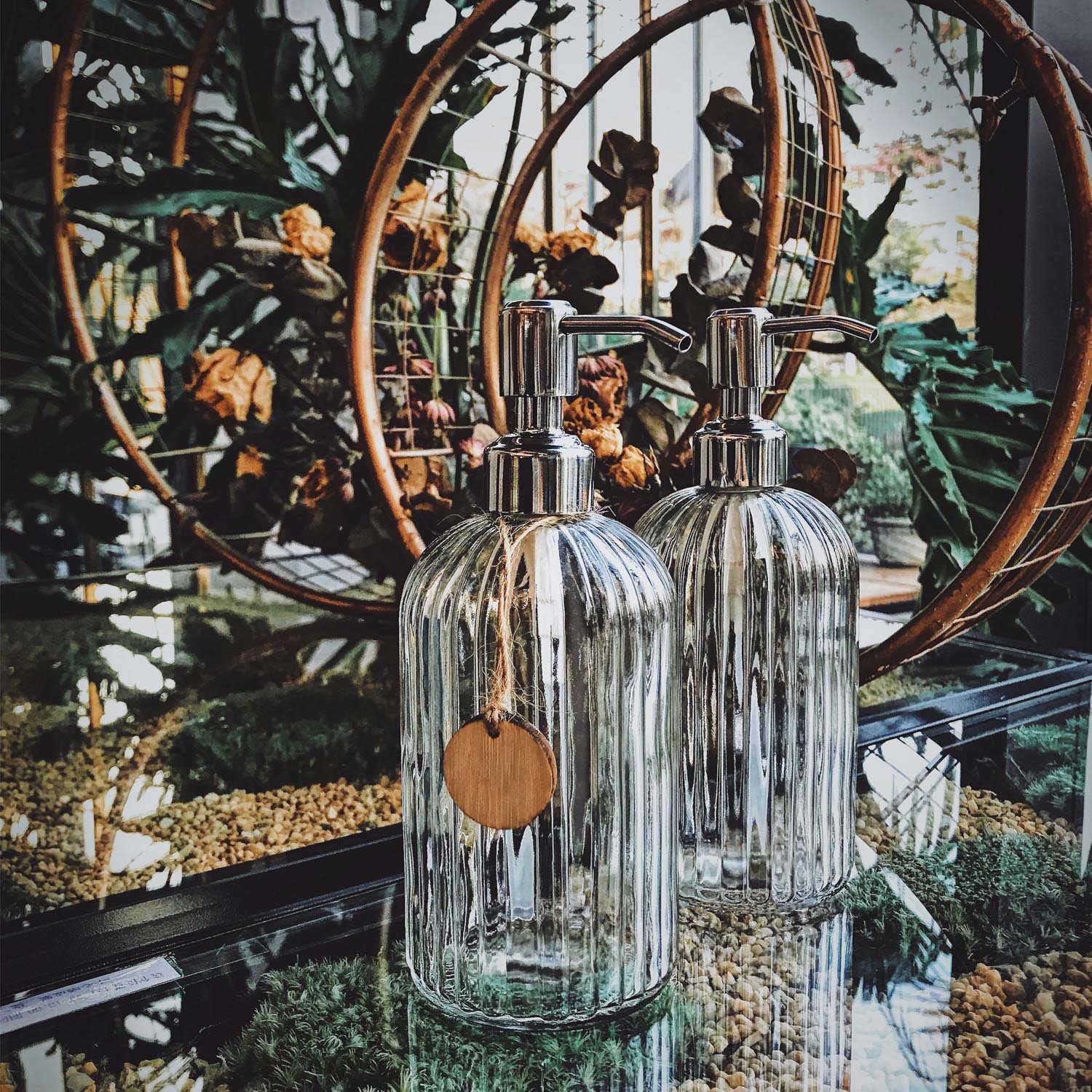 Alt View 6. Dapper Styles - Glass Soap Dispenser With Rust Proof Stainless Pump Refillable Hand Vertical Stripe Bathroom For Kitchen - Clear-golden Pump-2p-2 Pack.