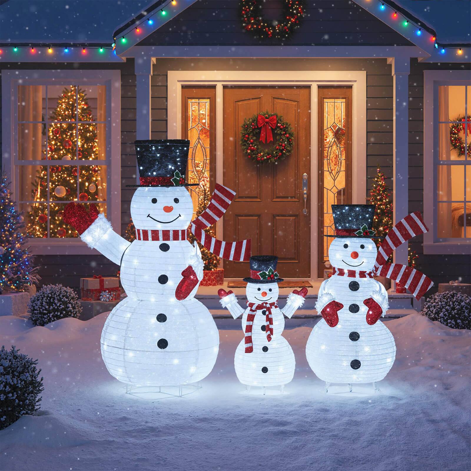 Alt View 1. Costway - Costway 3PCS Pre-Lit 3D Snowman Set with 270 LED Lights for Home Lawn Yard Garden Plug in - Multicolor.