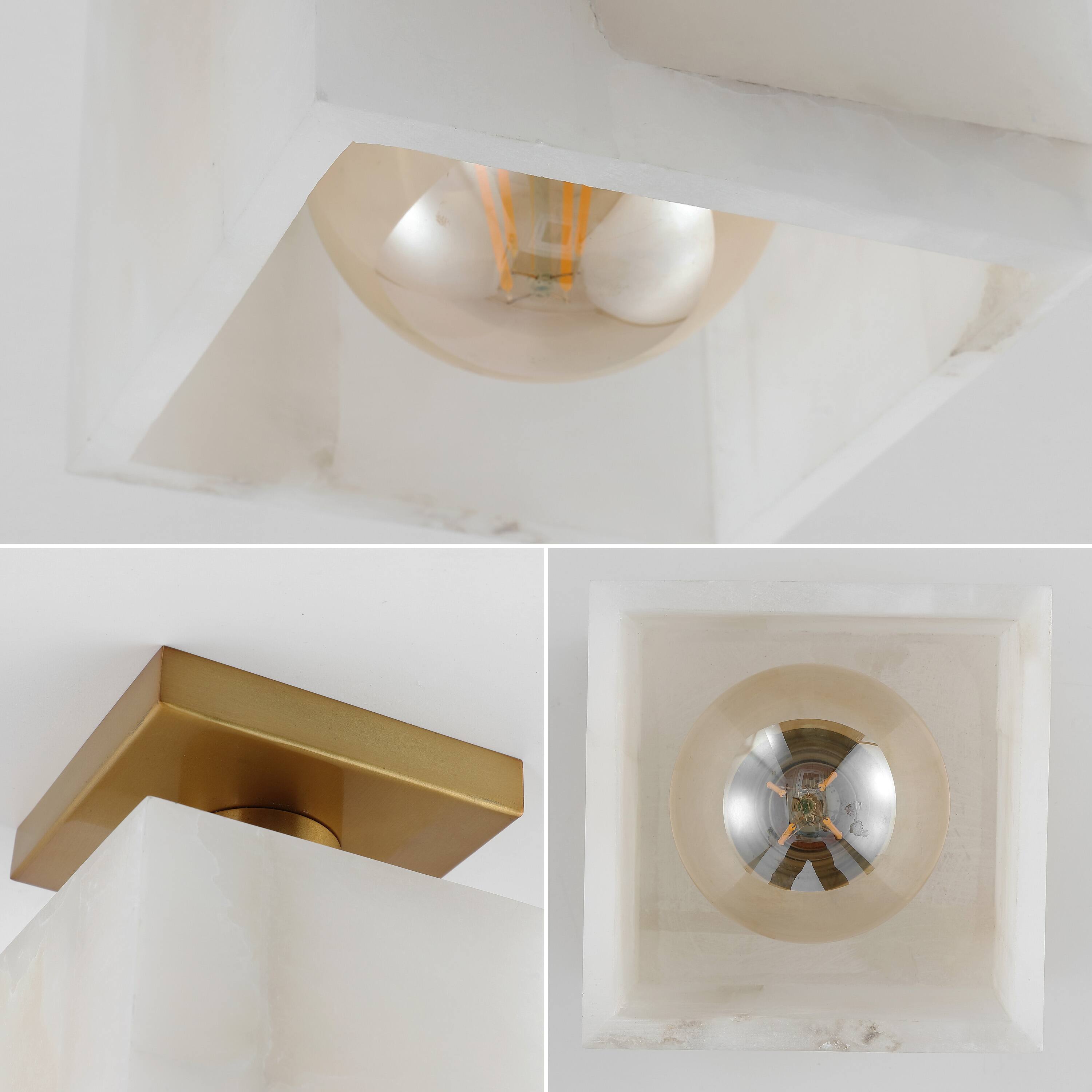 Alt View 4. Jonathan Y - Alessia 5" 1-Light Modern Contemporary Alabaster/Iron Cube LED Semi Flush Mount, White Marbling/Brass Gold - White Marbling/Brass Gold.