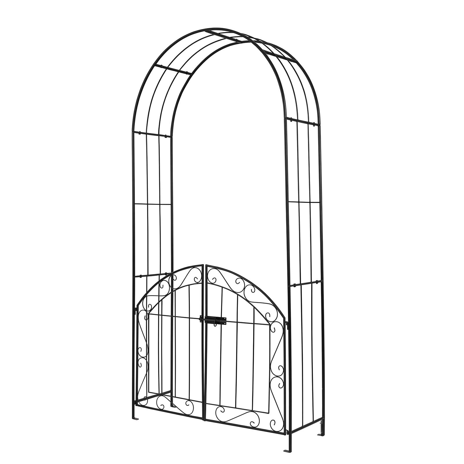 Gymax Garden Arch w/ Gate 79'' Heavy Duty Metal Arbor Trellis w/ Safety ...