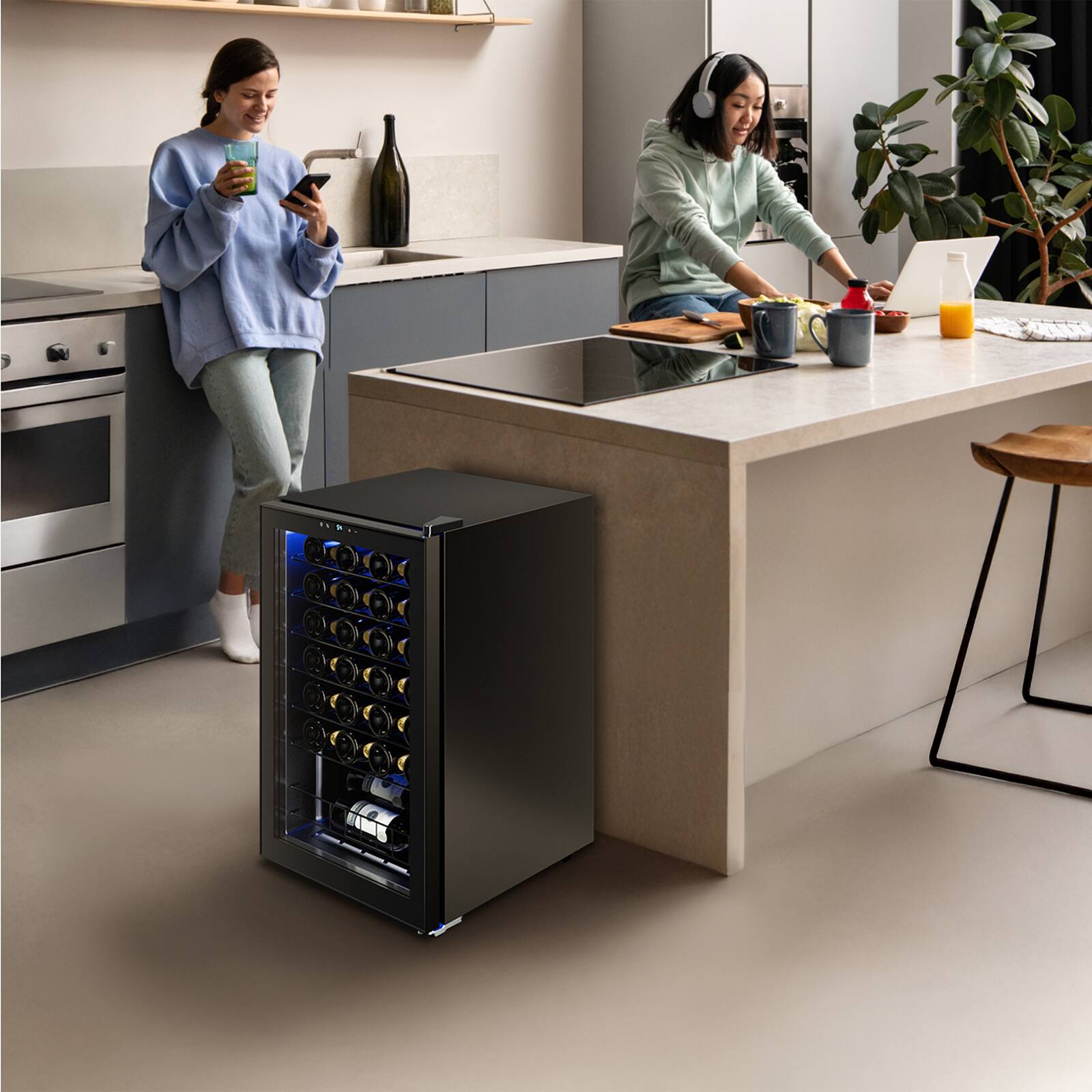Alt View 5. Yeego - Wine Cooler Refrigerator , 46-Bottle Freestanding Wine Compressor Fridge, 38°F- 65°F, for Home or Office - Black.