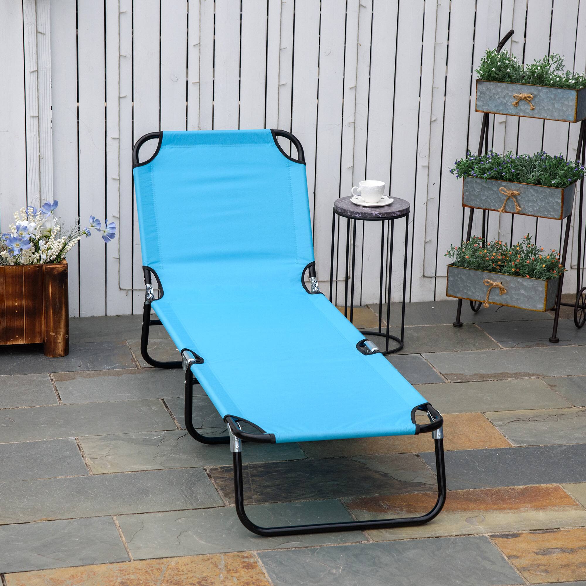 Alt View 1. Outsunny - Folding Chaise Lounge Pool Chairs, Outdoor Sun Tanning Chairs with 5-Level Reclining Back, Steel Frame for Beach - Sky Blue.
