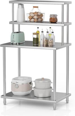Acekool - 36"x24" Stainless Steel Work Table with 2-Tier Adjustable Overshelves, Commercial Prep Table for Kitchen,No wheels - Silver