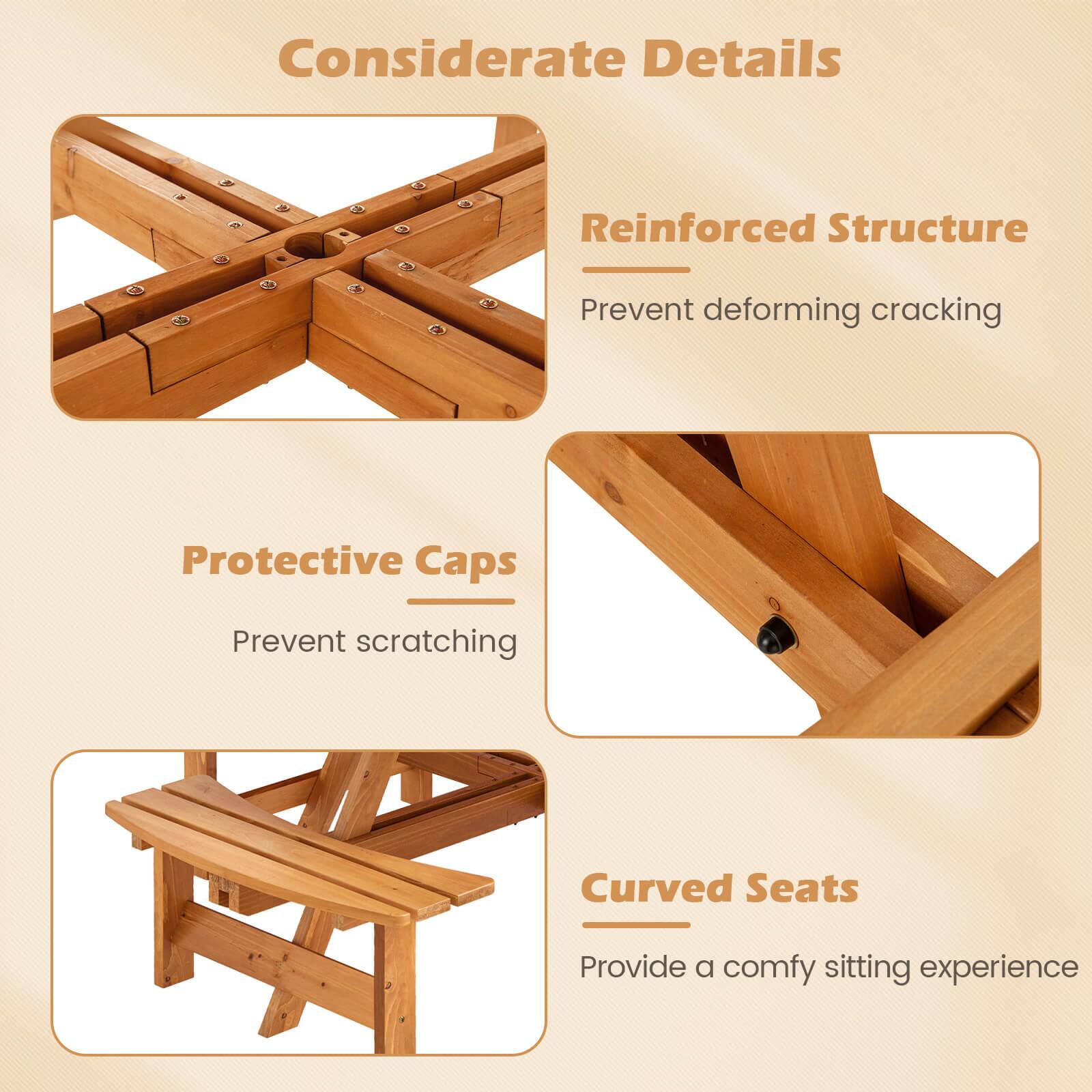 Considerate Details:

* Reinforced Structure: Prevent deforming cracking
* Protective Caps: Prevent scratching
* Curved Seats: Provide a comfy sitting experience