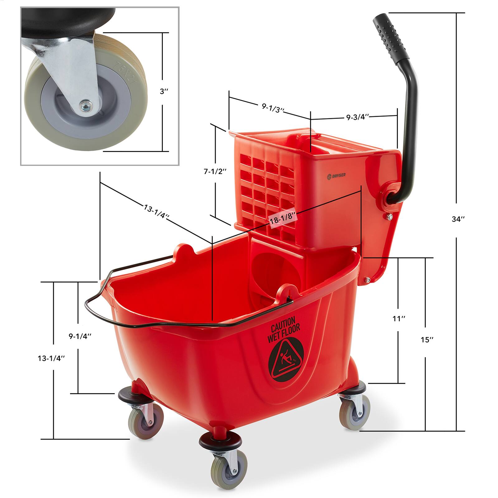 75X27 3" 9-1/3" 9-3/4" 7-1/2" pYS2 13-1/4" 18-1/8" 34" 9-1/4" CAUTION FL FLOOR WET 11" 15" 13-1/4"
