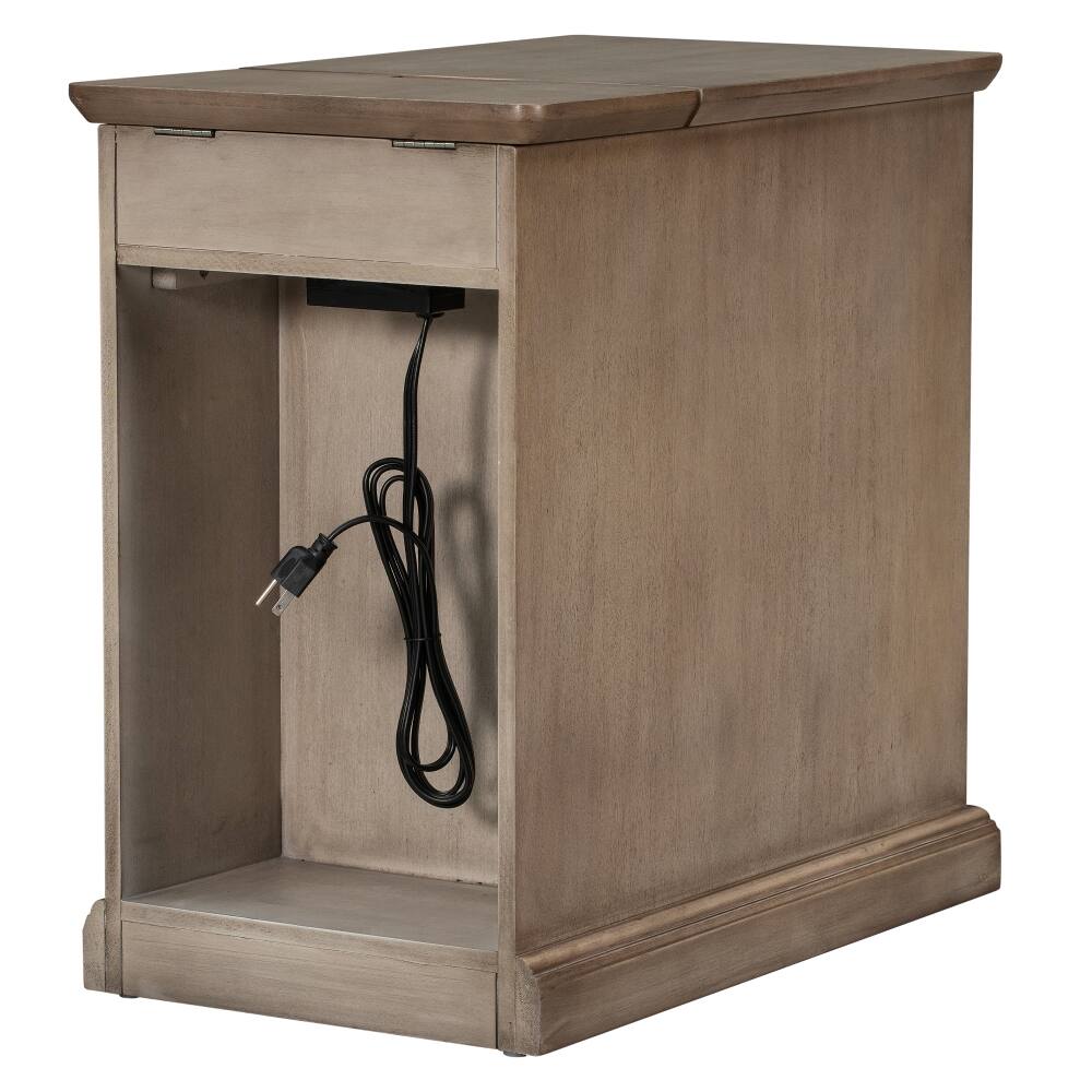 Alt View 6. Loheer - Loheer Vintage End Table Side Table with USB Ports Antique Brown - Antique Brown.