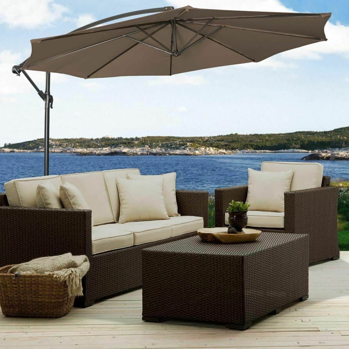 Photos - Parasol Patio Gymax - 10' Hanging Umbrella Outdoor  Market Banana Umbrella Offset - Tan GYM03089 