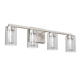 Jandcase - 26 inch 28 Watt 4 Light Brushed Nickel Crystal LED Integrated Vanity Light for Bathroom 3000/4000/6000K Adjust