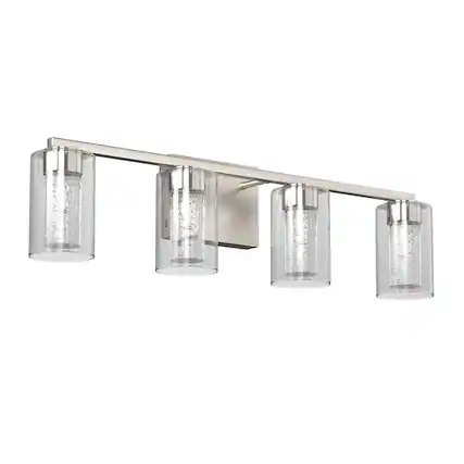 Front. Jandcase - 26 inch 28 Watt 4 Light Brushed Nickel Crystal LED Integrated Vanity Light for Bathroom 3000/4000/6000K Adjust.