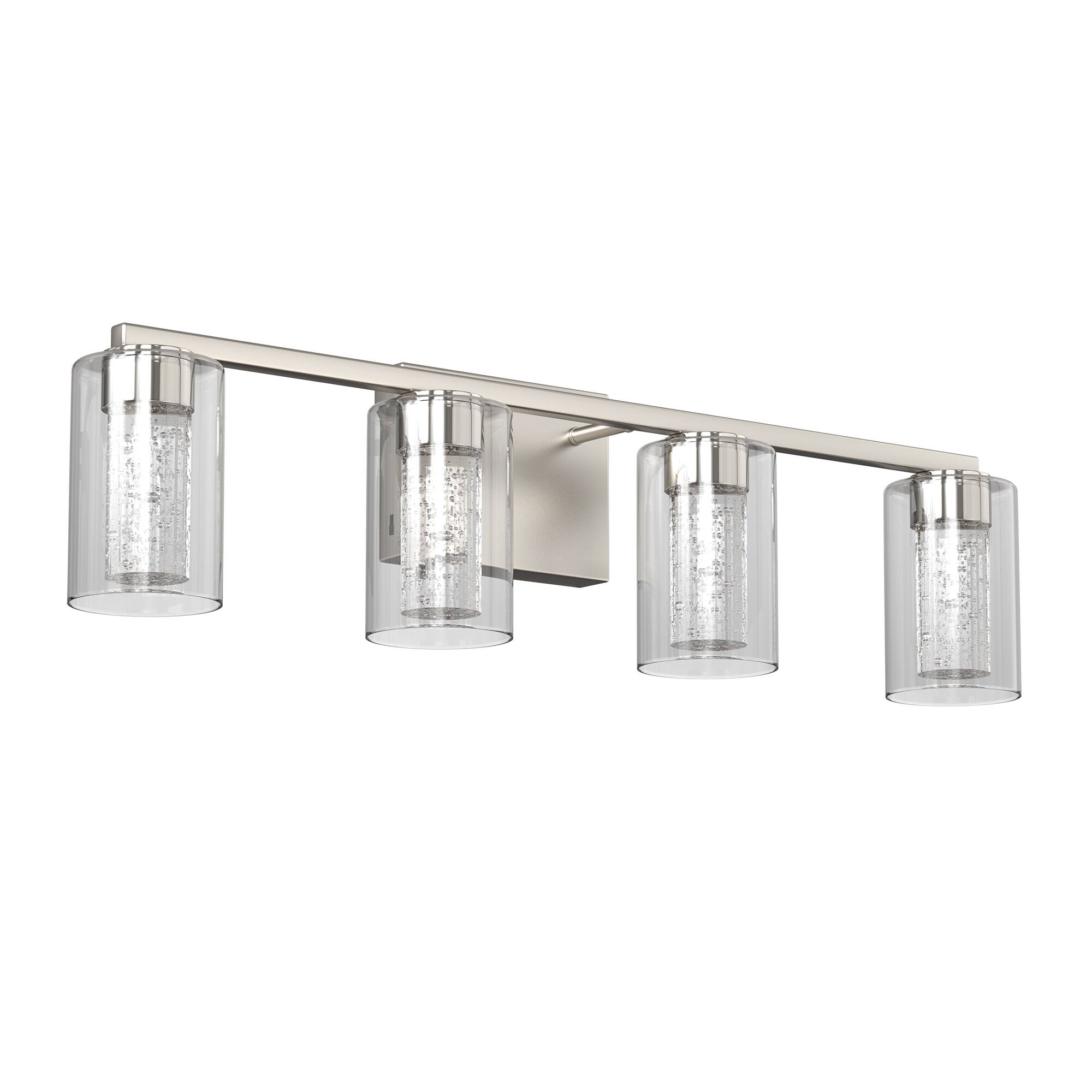 Front. Jandcase - 26 inch 28 Watt 4 Light Brushed Nickel Crystal LED Integrated Vanity Light for Bathroom 3000/4000/6000K Adjust.