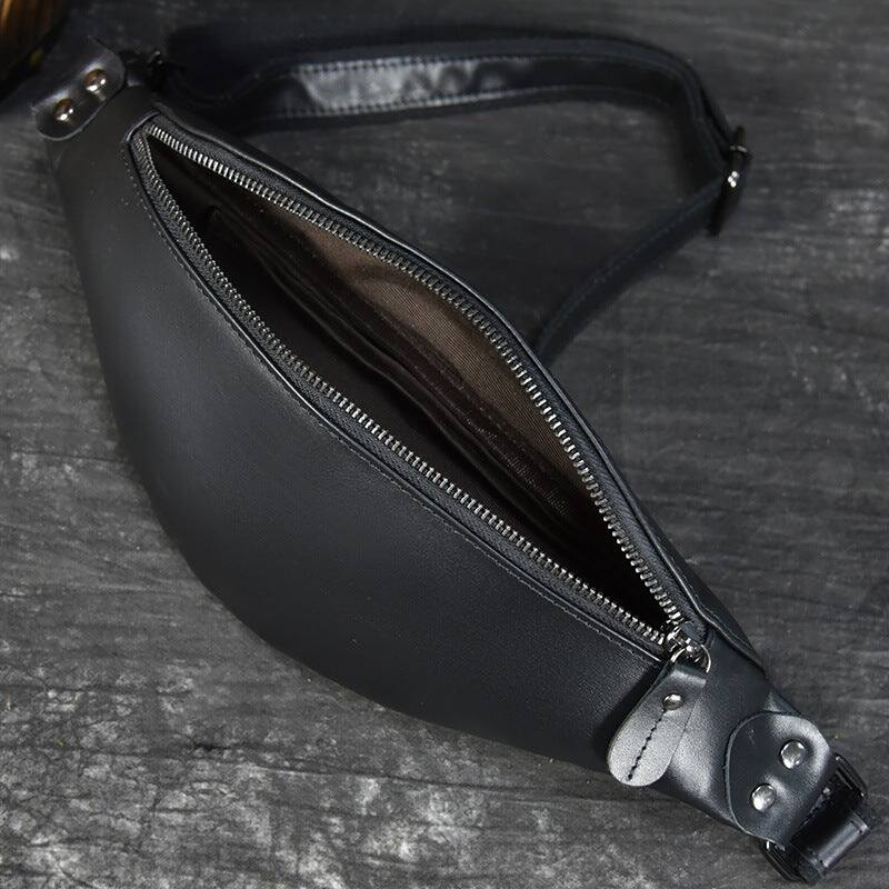 Left. Steel Horse Leather - Sigrid Smooth Black Leather Waist Bag - Black.