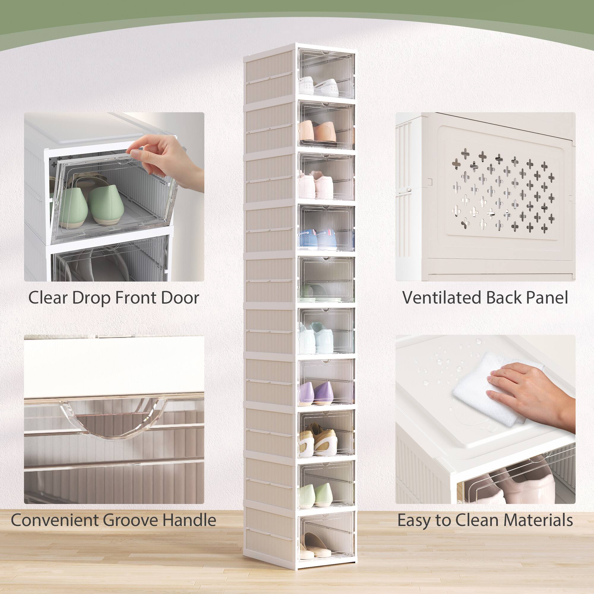 Clear Drop Front Door, Ventilated Back Panel, Convenient Groove Handle, Easy to Clean Materials