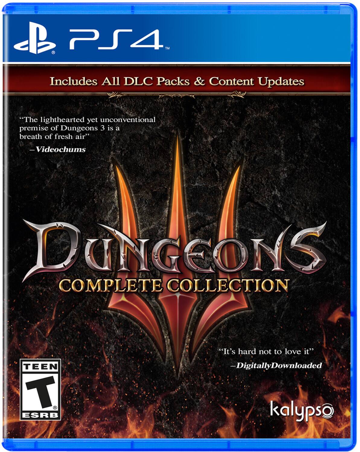 P, PS4, TM, Includes All DLC Packs & Content Updates, "The lighthearted yet unconventional premise of Dungeons 3 is a breath of fresh air" - Videochums, DUNGEONS COMPLETE COLLECTION, TEEN T ESRB, "It's hard not to love it" - DigitallyDownloaded, kalypso - T (Teen 13+)
